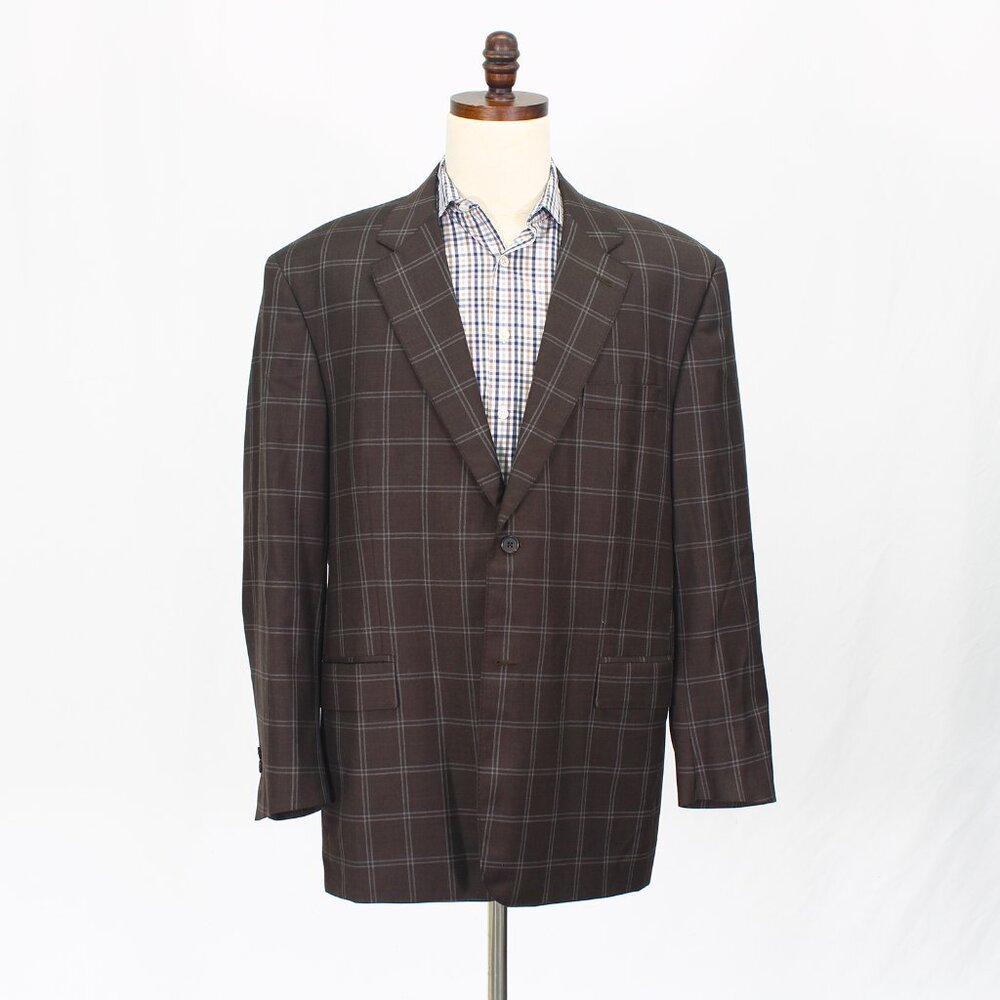 Bespoke 46L Brown Blazer Sport Coat Jacket 2-Button Check Y326